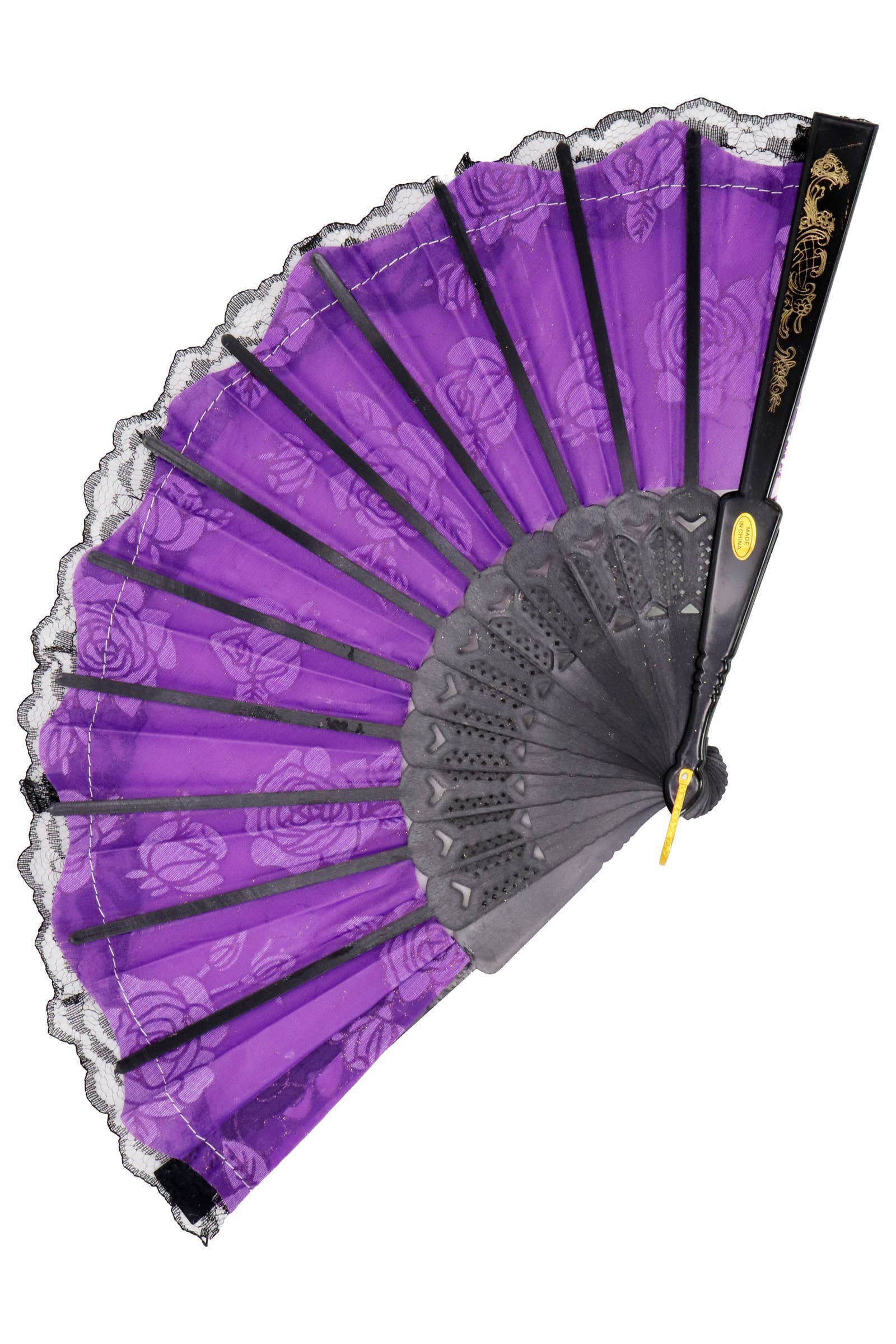 ASSORTED Rose Glitter Black Lace Handheld Folding Fan for wholesale on Faire5