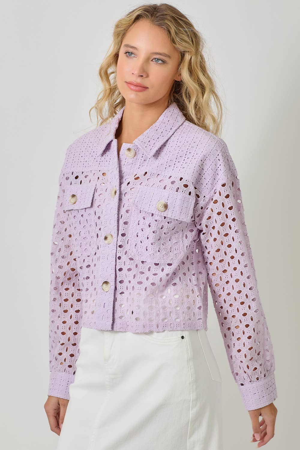 Mystree - Wholesale Jacket - Women's - 61096 Button Down Mixed Eyelet Jacket 18