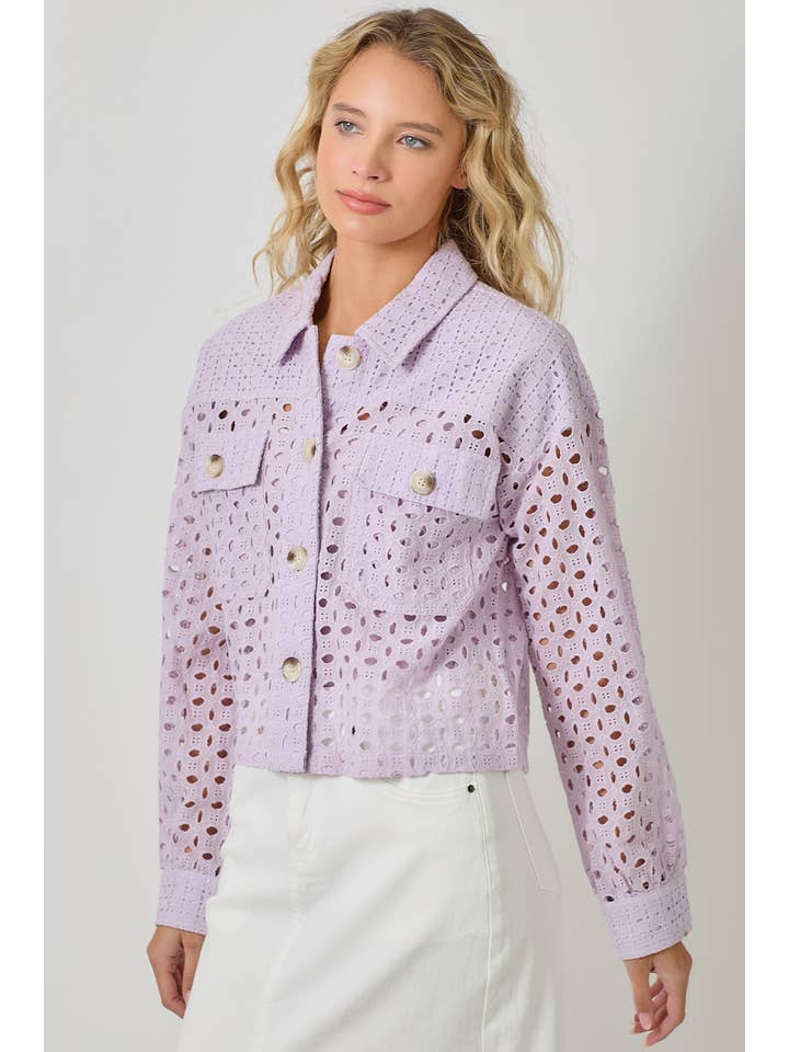 Mystree - Wholesale Jacket - Women's - 61096 Button Down Mixed Eyelet Jacket 18