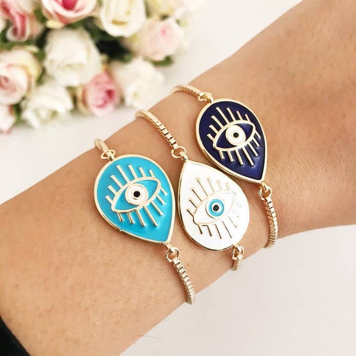 Evileyefavor – Engroshandel Armbånd med vedhæng – Justerbar Evil Eye armbånd, græsk onde øje smykker, blå hvid onde øje charme