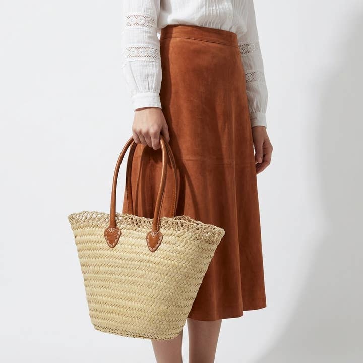 Melecraft - Vente Tote bag – femme - Panier de marché français en paille avec poignées en cuir5