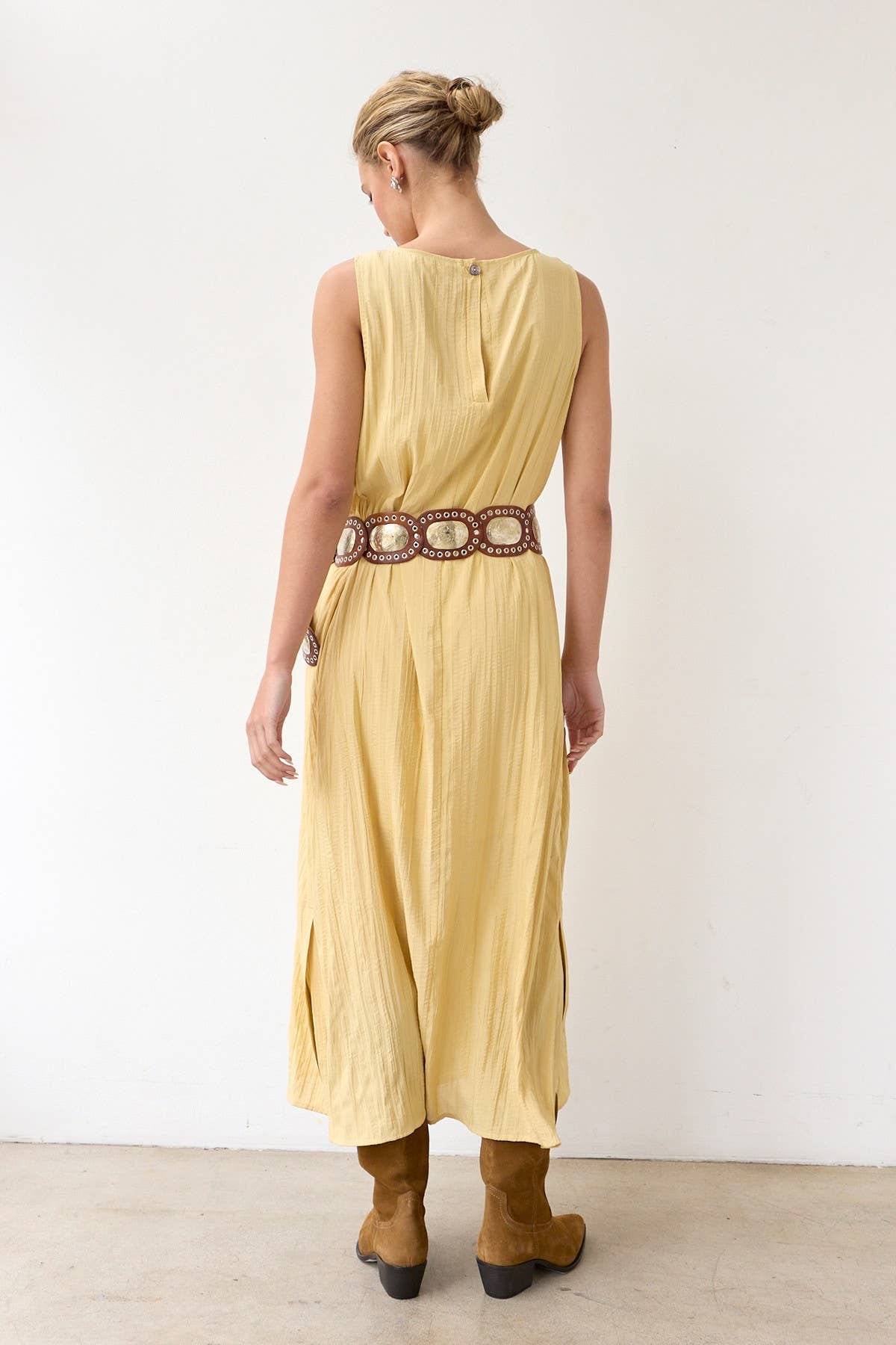 MUTE YELLOW Textured Easy Dress With Slip Dress - RD1103 for wholesale on Faire7