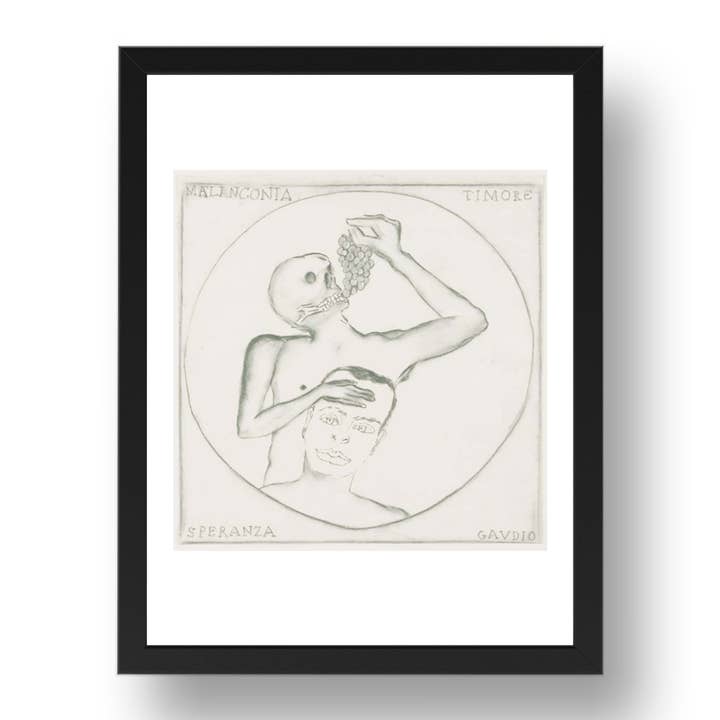 Francesco Clemente : Sans titre, œuvre d'art moderniste, reproduction d'affiche au format A3 dans un cadre noir de 17x13". pour la vente par PERIOD PRINTS