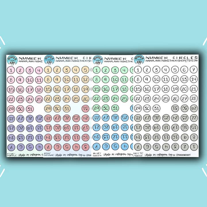 Four Sheets of Number Circles for wholesale by Planning With Kay