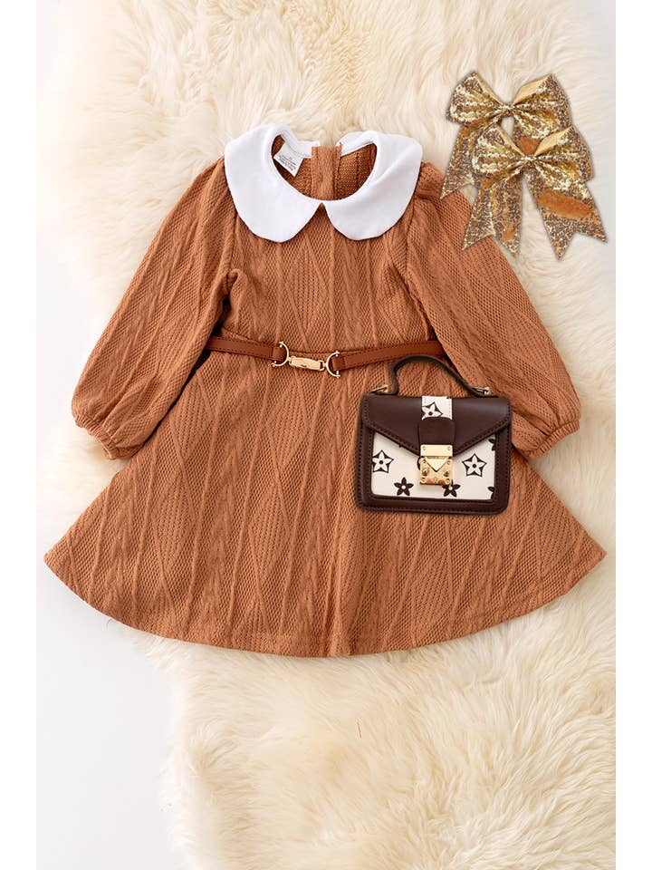 Kids Charm Online - Wholesale Dress - Baby - Camel flare elegant dress w/belt. DRG42145 Jean
