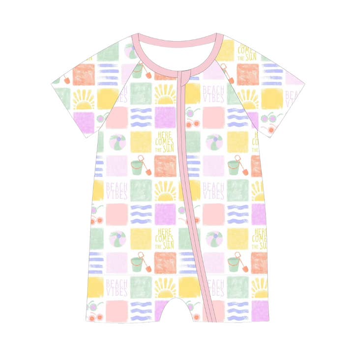 Beach Vibes Bamboo Short Romper for wholesale by Eazy Living Baby Co