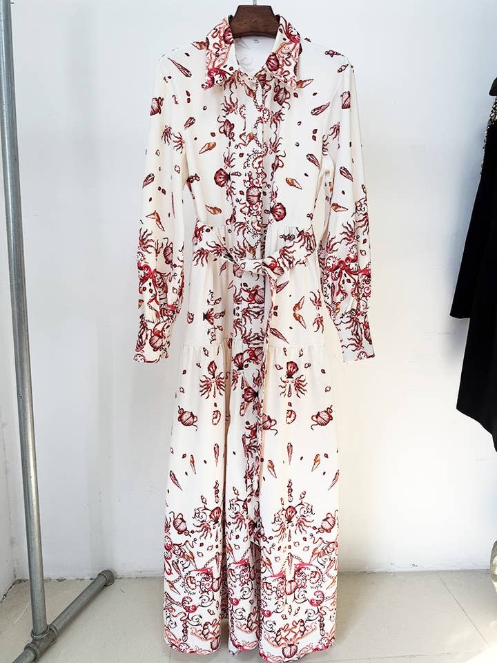 Multi Colored DR473 Floral Print Shirt Collar Long Dress for Spring/Summer for wholesale on Faire