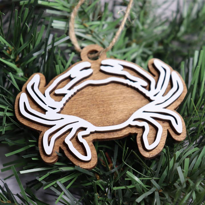 The Trendy Traveler - Wholesale Ornament - Crab Layered Wood Christmas Ornament0