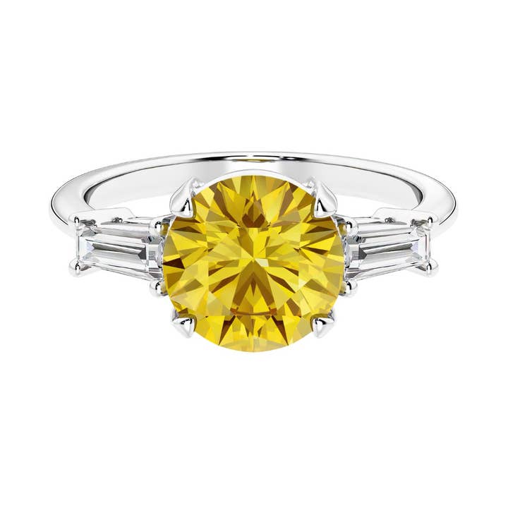 Anel de Ouro 14k com Safira Amarela de 2.75Ct e Diamante Baguete por atacado de DV Custom Jewelry USA