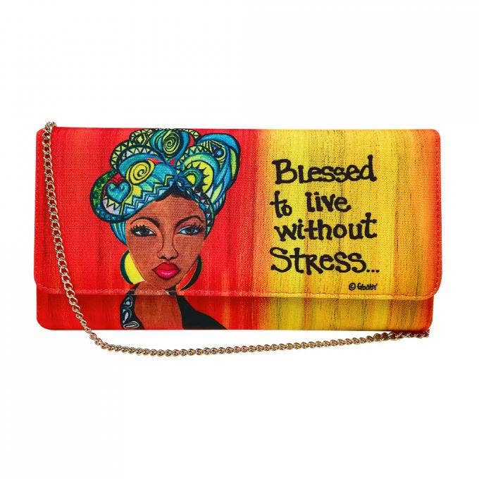 Clutch Bag Blessed To Live Without Stress for wholesale by Shades of Color, LLC