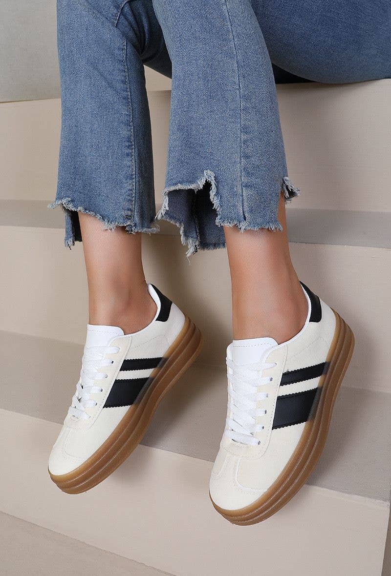 No Doubt Shoes – wholesale Lifestyle trainers – Women′s – DOUBLE STRIPE THREE LAYER GUM SOLE WOMEN'S CHUNKY SNEAKERS 2