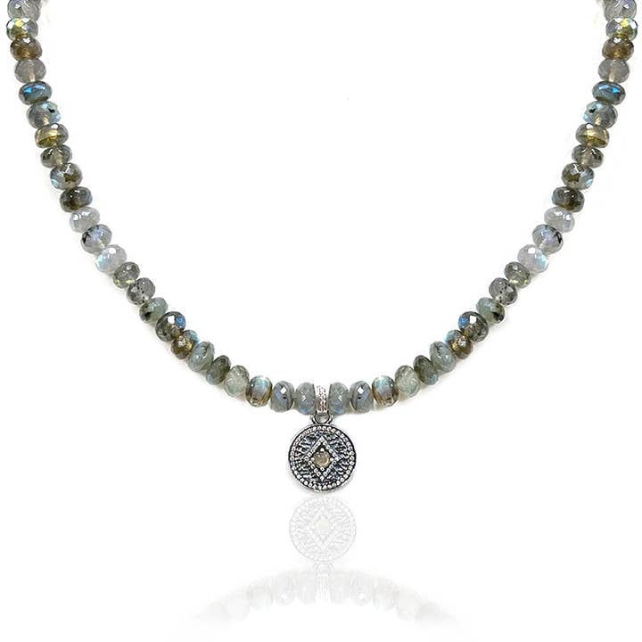 COLAR DISCO LABRADORITE EM PRATA VINTAGE por atacado de TAT2 DESIGNS