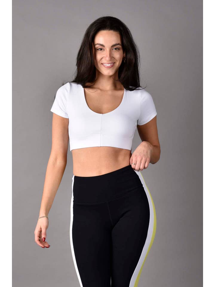Wear Love More LLC - Wholesale Activewear Set - Women's - Audrey Short Sleeve Reversible Bra in White1