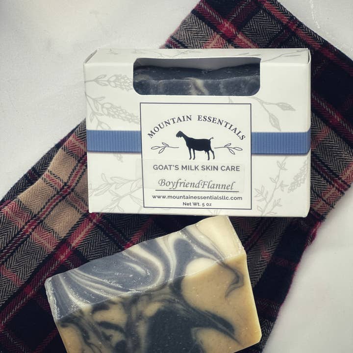 Boyfriends Flannel Goat Milk Soap Bar for wholesale by Mountain Essentials llc