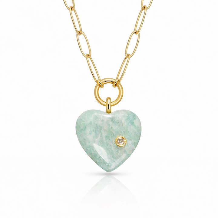 Collier Adore pendentif cœur en pierre précieuse - amazonite pour la vente par Elizabeth Stone Jewelry