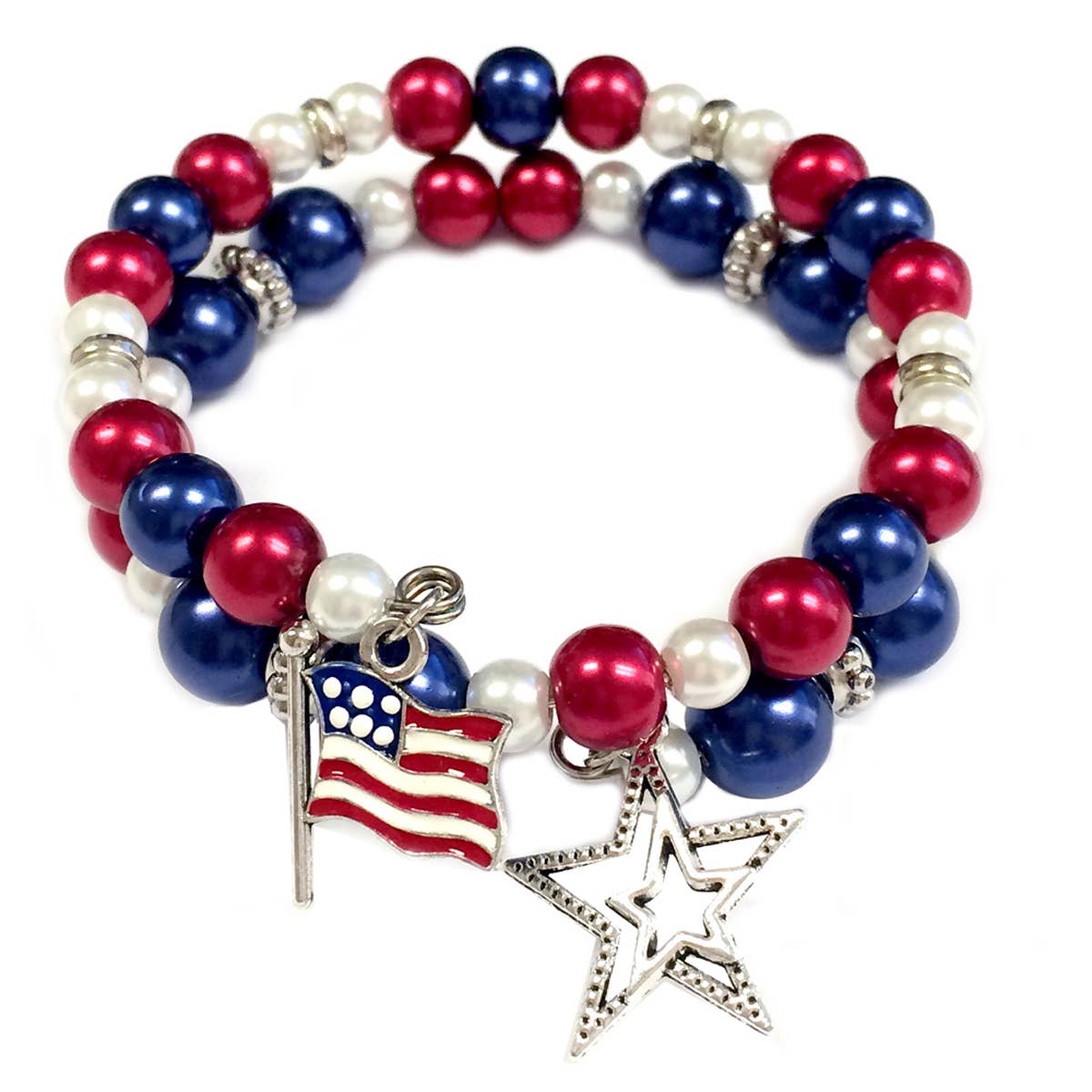 Fiona Accessories - Wholesale Bedelarmbandje - Amerikaanse Bangle Patriottische vlag Star Charm Coil Armband2