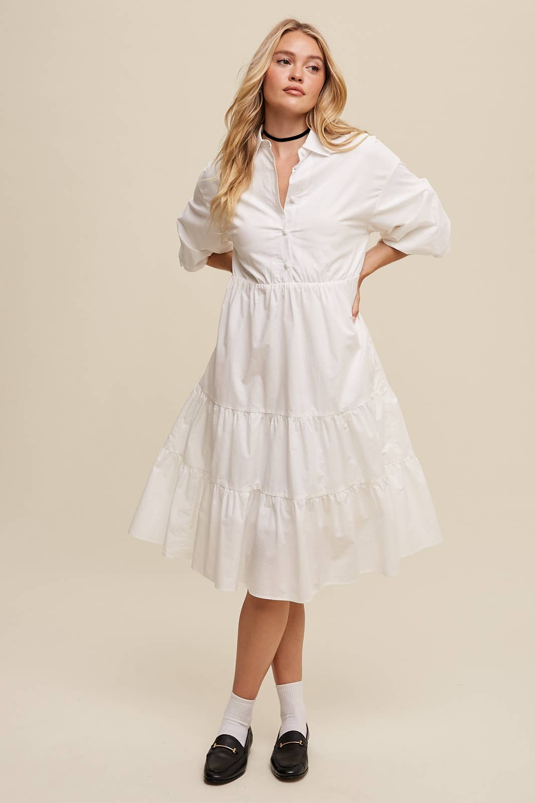 Listicle - Wholesale Dress - Women's - Tiered Poplin Shirt Dress33
