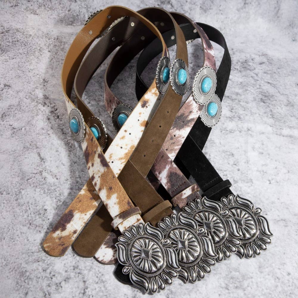 Collections by Fame Accessories - Wholesale Belt - Women's - Western Concho Buckle Vegan Leather Belt0