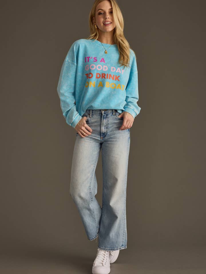 Panache Apparel Co. - Wholesale Sweatshirt - Women's - Drink On A Boat Ribbed Sweatshirt