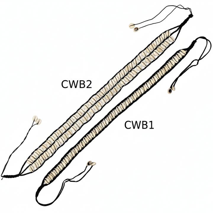 Set di due cinture intrecciate a mano con conchiglie cowry per la vendita all'ingrosso da parte di FOREIGN BAZAAR