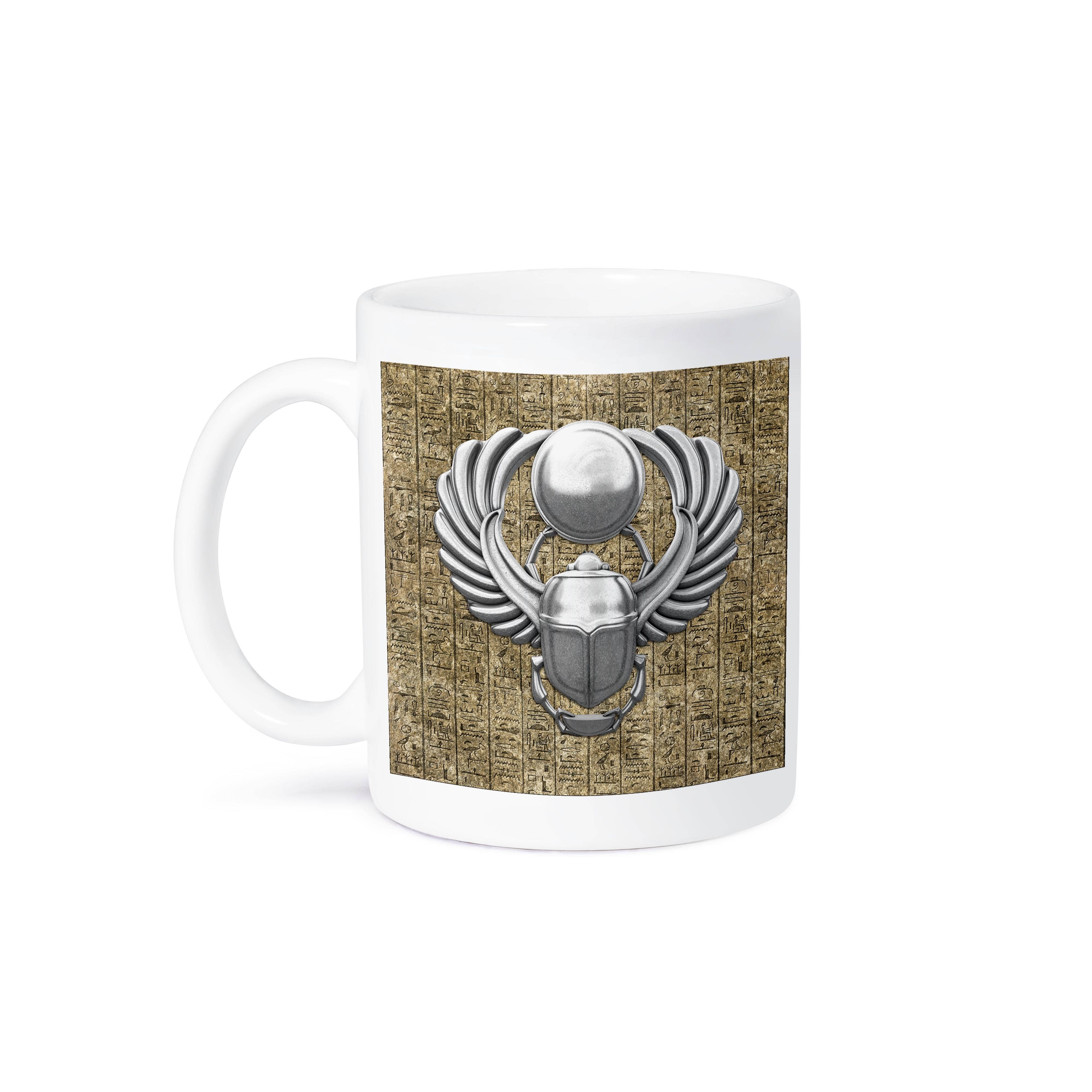 3dRose - Wholesale Coffee Mug - 3dRose, Silver ancient Egyptian Scarab Beetle on hieroglyph wall design., Mug8