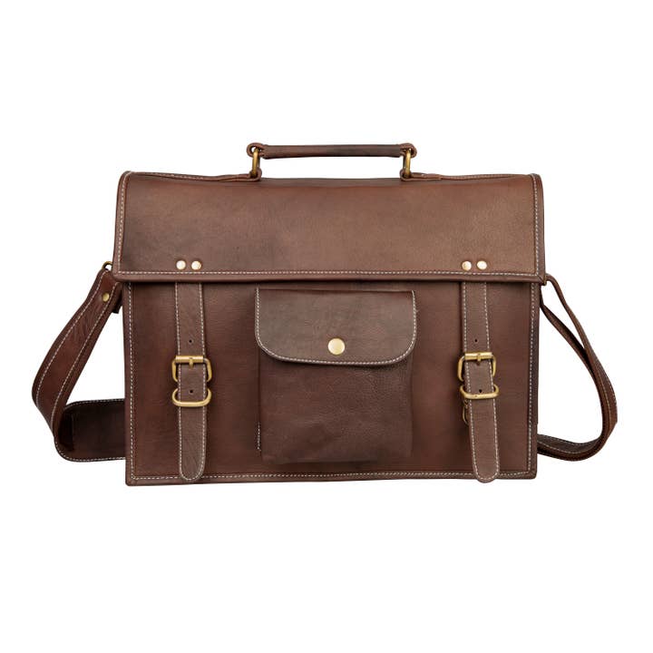 Vintage mäns svart handgjorda läder portfölj 15 tum för wholesale av Anuent