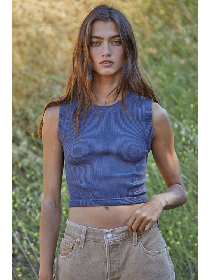 By Together - Wholesale Knit Top - Women's - S1106N | Knit Seamless Ribbed Round Neck Sleeveless Top