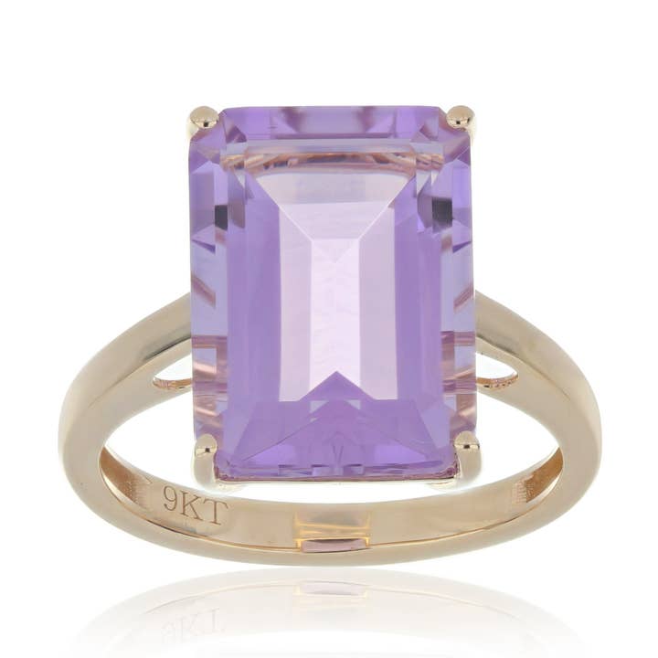 Brazilian Pink Amethyst Emerald Cut Ring – 9KT Yellow Gold for wholesale by Jaipur Jewelry