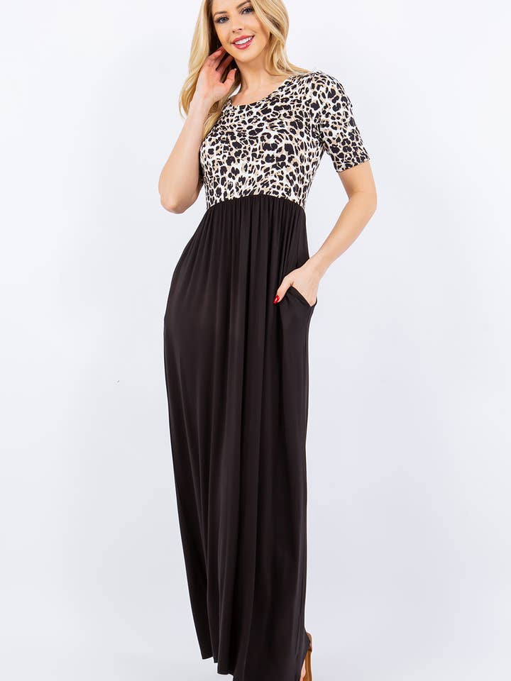 Taupe Leopard ANIMAL PRINT FULL-LENGTH DRESS IN MISSY & PLUS SIZE CD43411Y for wholesale on Faire