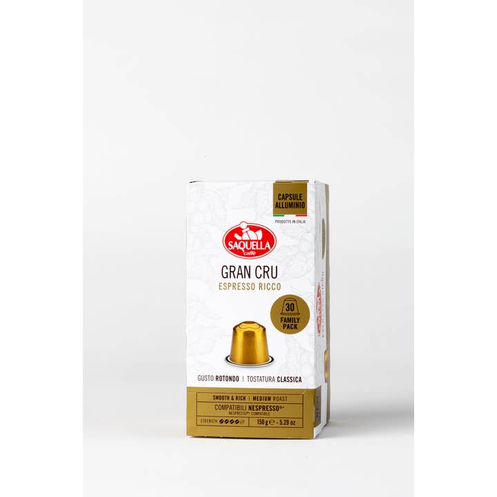Saquella 1856 SRL - Wholesale Coffee Beans - Grand Cru Capsules Box 30 Pcs Aluminum