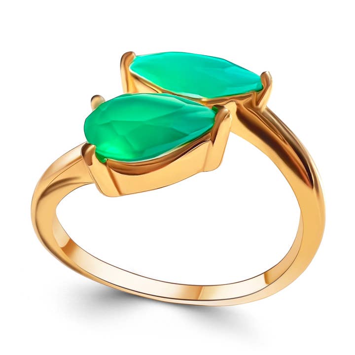 Chloé groene Onyx Marquise x Pear verstelbare ring goud vermeil voor wholesale door GEMSA LONDON