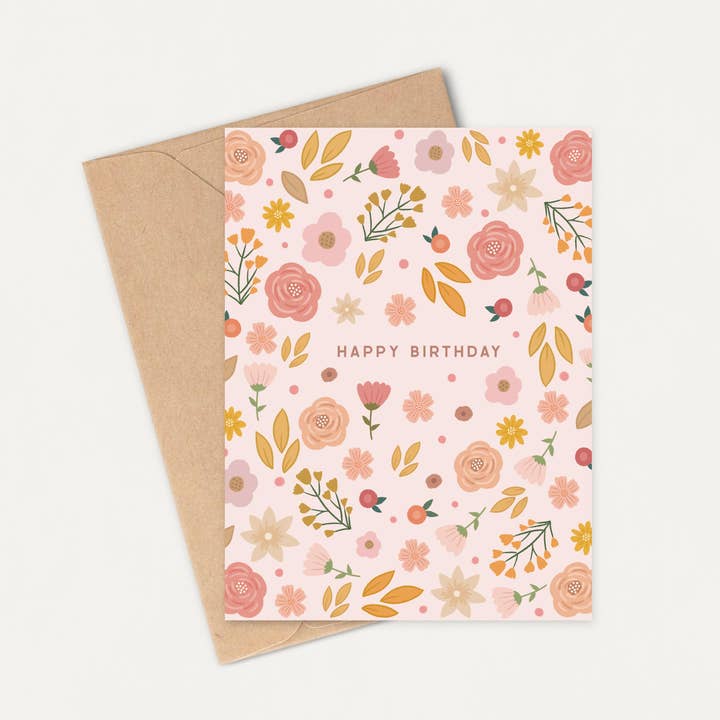 Pink Floral Happy Birthday Card for wholesale by Something Nice for Her