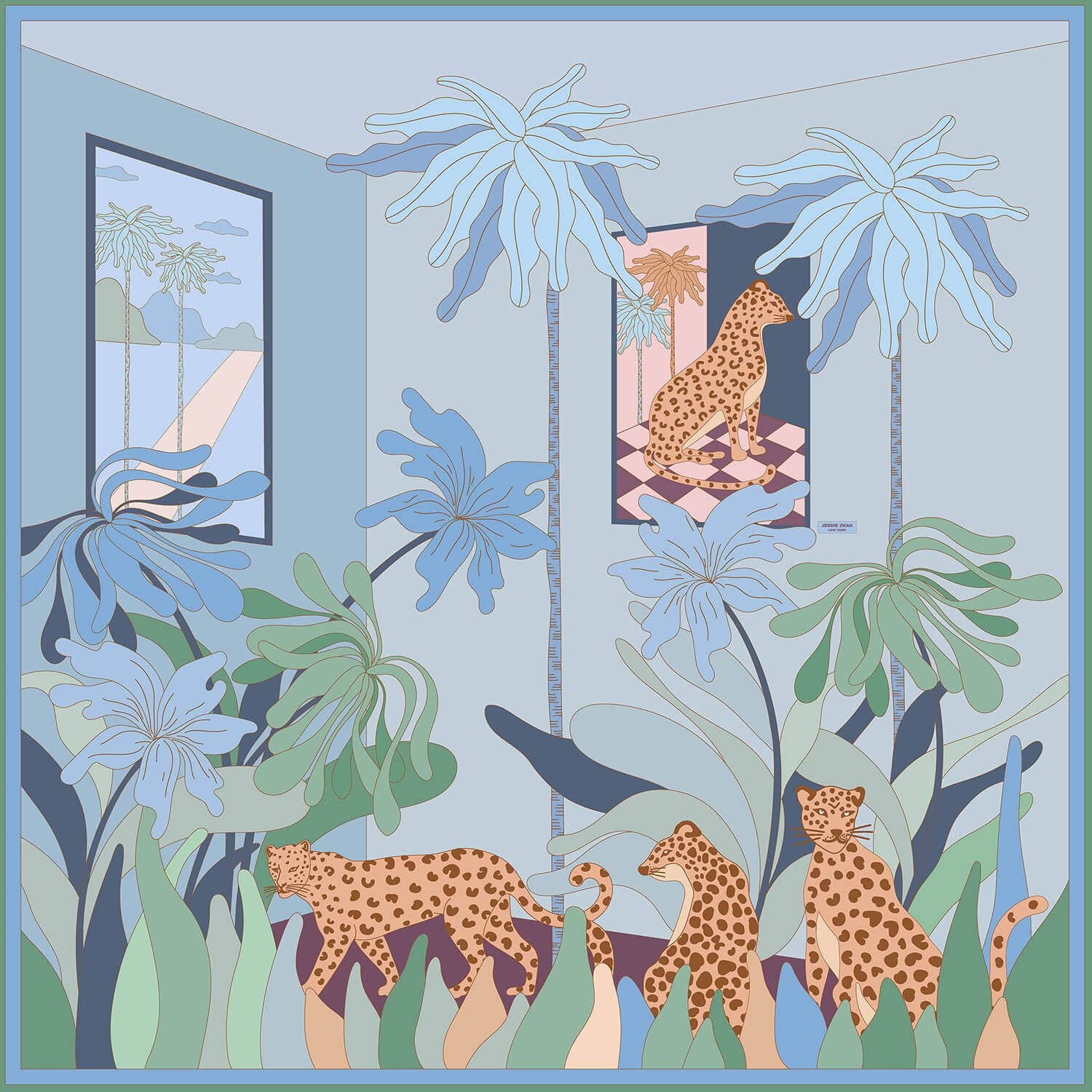 Jessie Zhao New York - Wholesale Scarf - Women's - Double Sided Silk Scarf Of Indoor Forest1