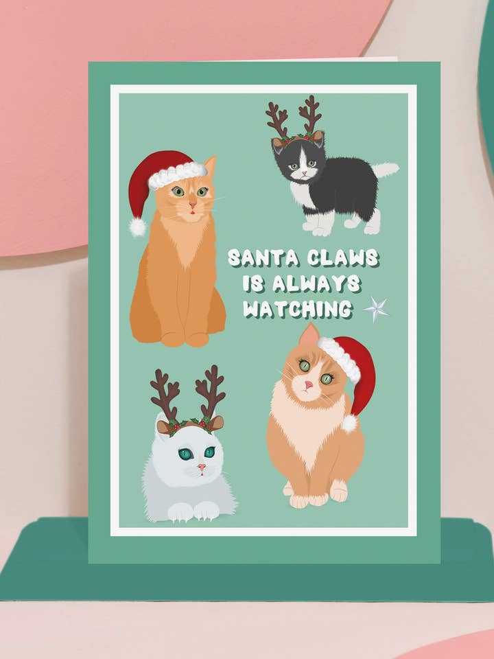 Schattige Kerstkat Kaart | Kerstman hoed katten | dierenkaarten voor wholesale door Pink and Mint Design