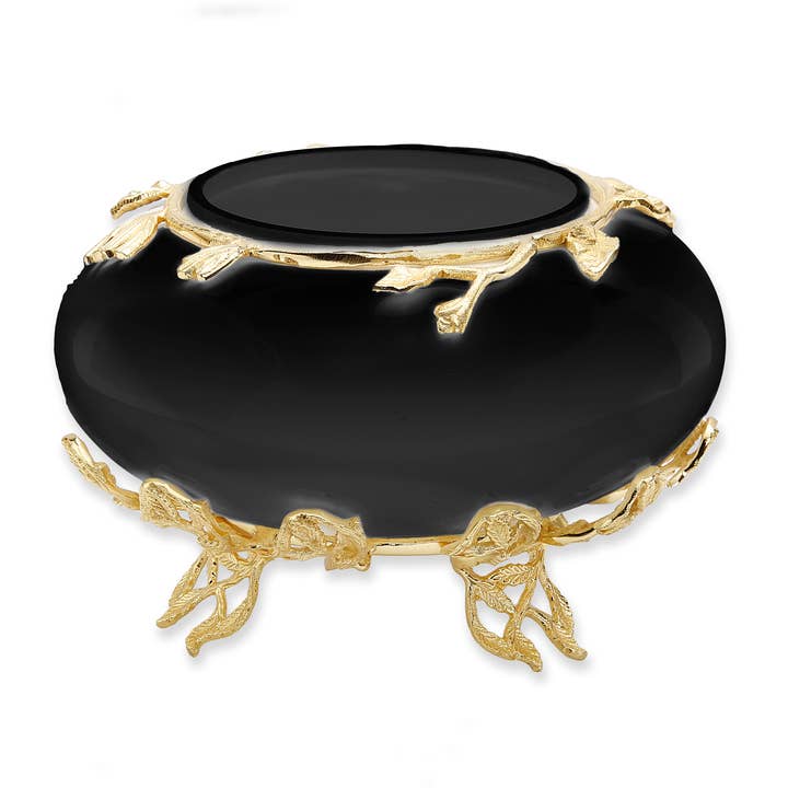 CLASSIC TOUCH DECOR INC. - Wholesale Decorative Plate/Dish/Bowl - Black Glass Bowl With Gold Detail