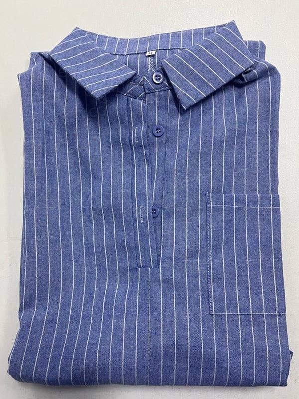 Chicto – Engroshandel Kjole - Dame – Langærmet Stribet Maxi Kjole med Revers3