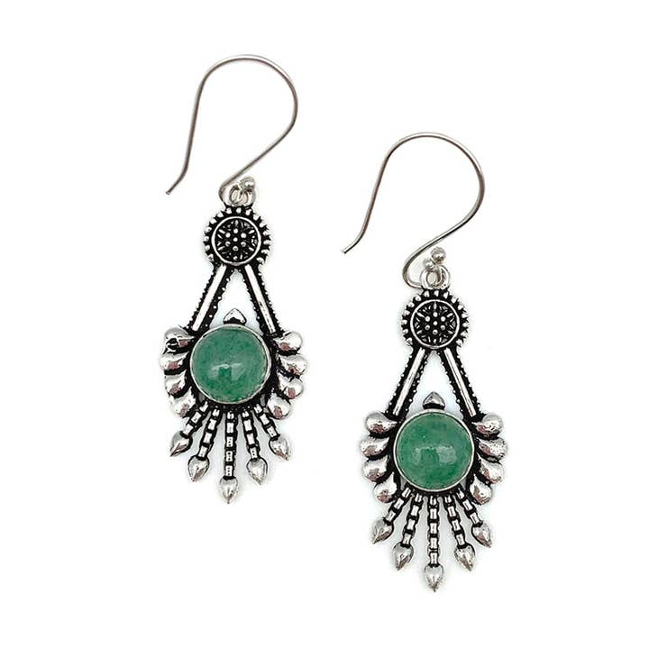 Tanvi Silver-Plated & Aventurine Earrings - Geometric Fringe for wholesale by Anju Jewelry