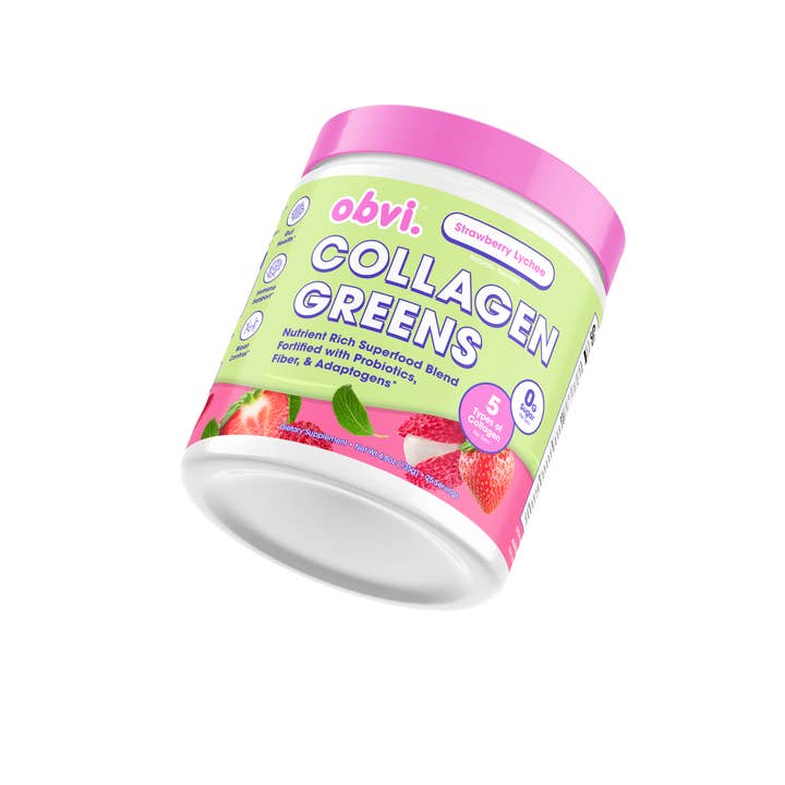 Obvi - Wholesale Powdered Health Drink - Obvi Collagen Greens - Strawberry Lychee
