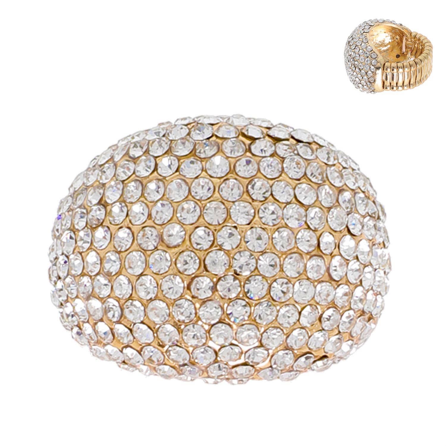 SP Sophia Collection - Wholesale Cocktail/Statement Ring - Crystal Rhinestone Pave Dome Stretch Ring7