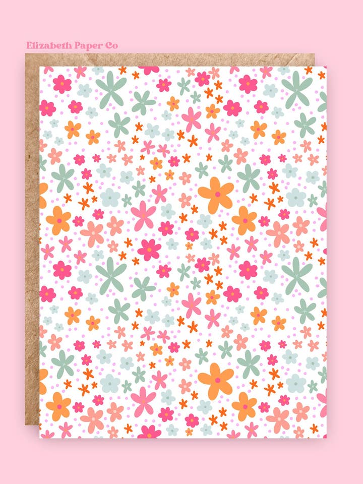 Floral Card | Greeting | Birthday | Party | Event | Holiday | Thank You | Floral | Dainty | Cute | Blank Insert | Card with Envelope for wholesale by Elizabeth Paper Co.