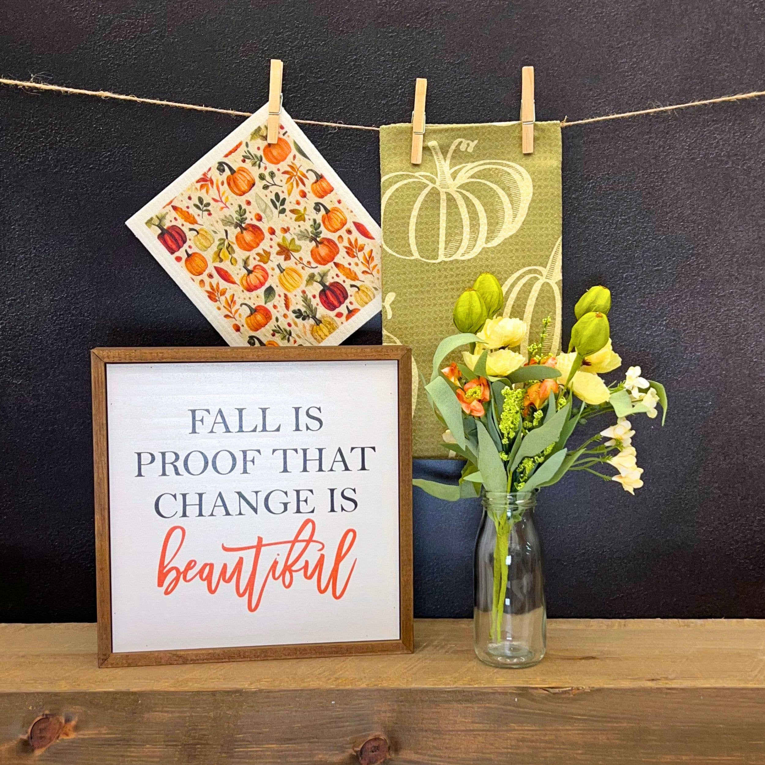 Driftless Studios - Wholesale Dishcloth - Pumpkins & Autumn Leaves Swedish Dishcloth - Fall Decor1