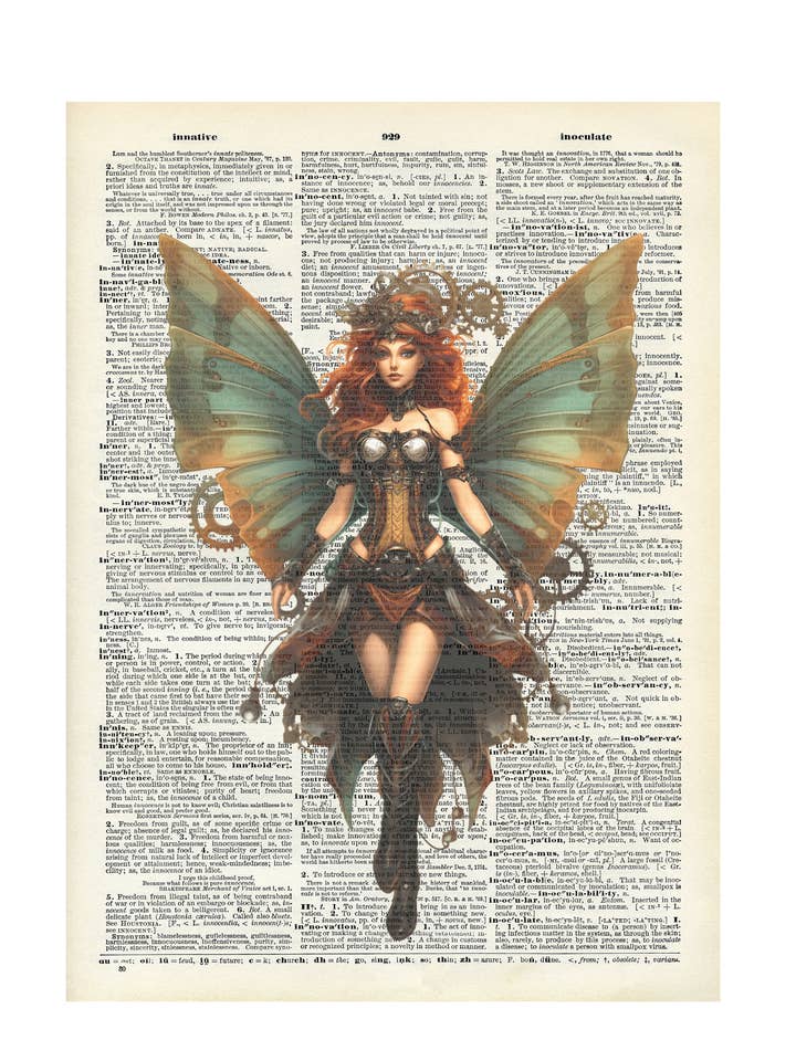 Beautiful fairy, women, steamboat, Vintage Dictionary Print for wholesale by Crazilyhumbledesigns
