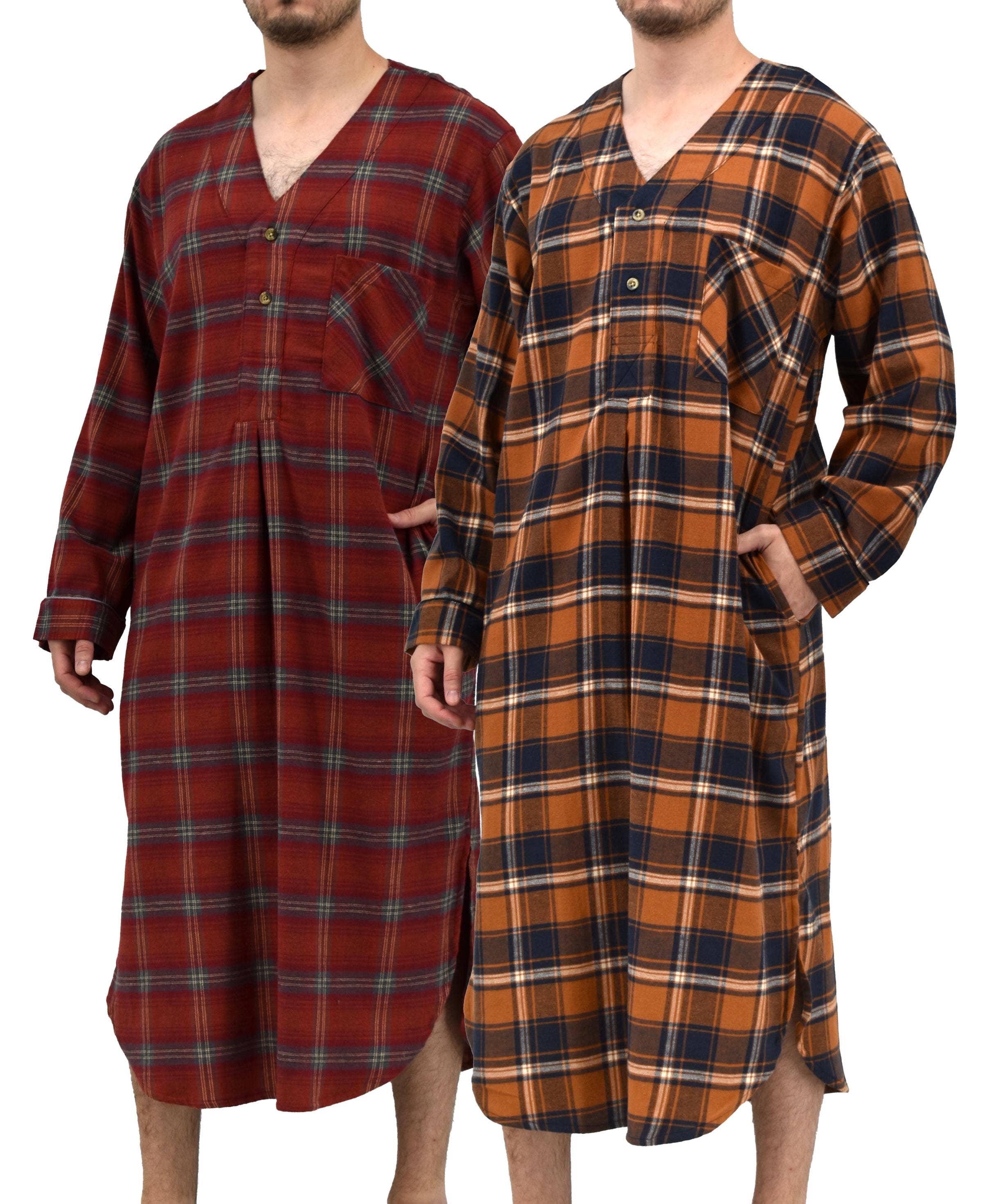 I-Wear Brands - Wholesale Nightshirt - Men's - 2 Pack Men's Cotton Flannel Long Henley Nightshirt