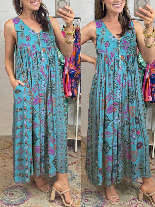 Rosa Clothing - Wholesale Jumpsuit - Women's - Vintage Print Loose Sleeveless Jumpsuit