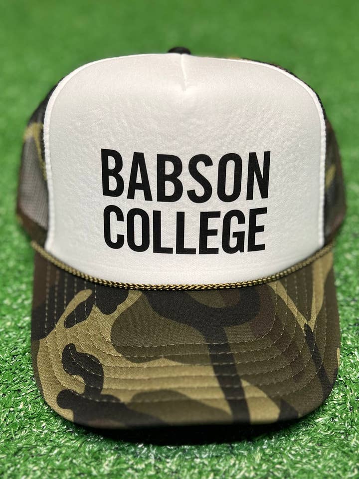 Trucker Hat Camo White Front - Babson College for wholesale by Tyed with Love