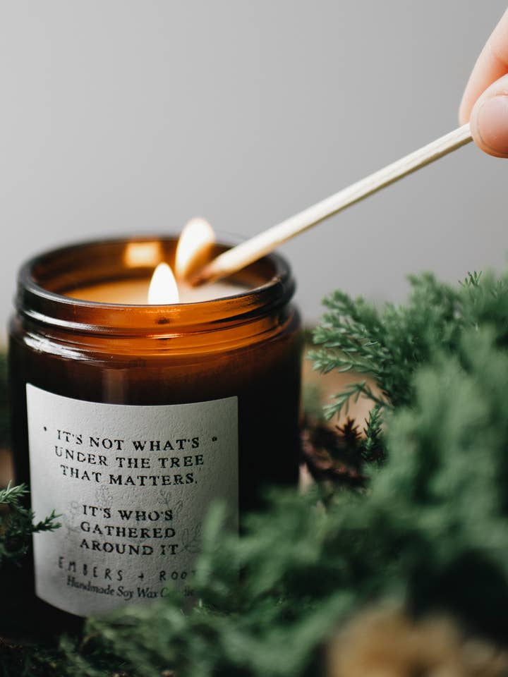 Under the Christmas Tree Soy Candle for wholesale by Embers & Roots