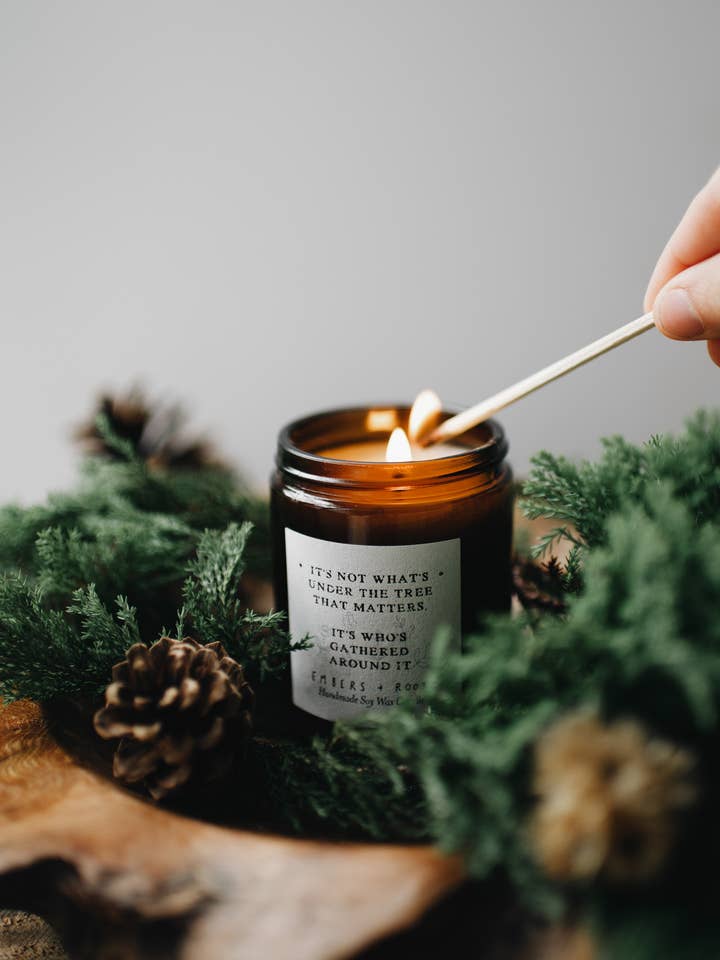 Under the Christmas Tree Soy Candle for wholesale by Embers & Roots