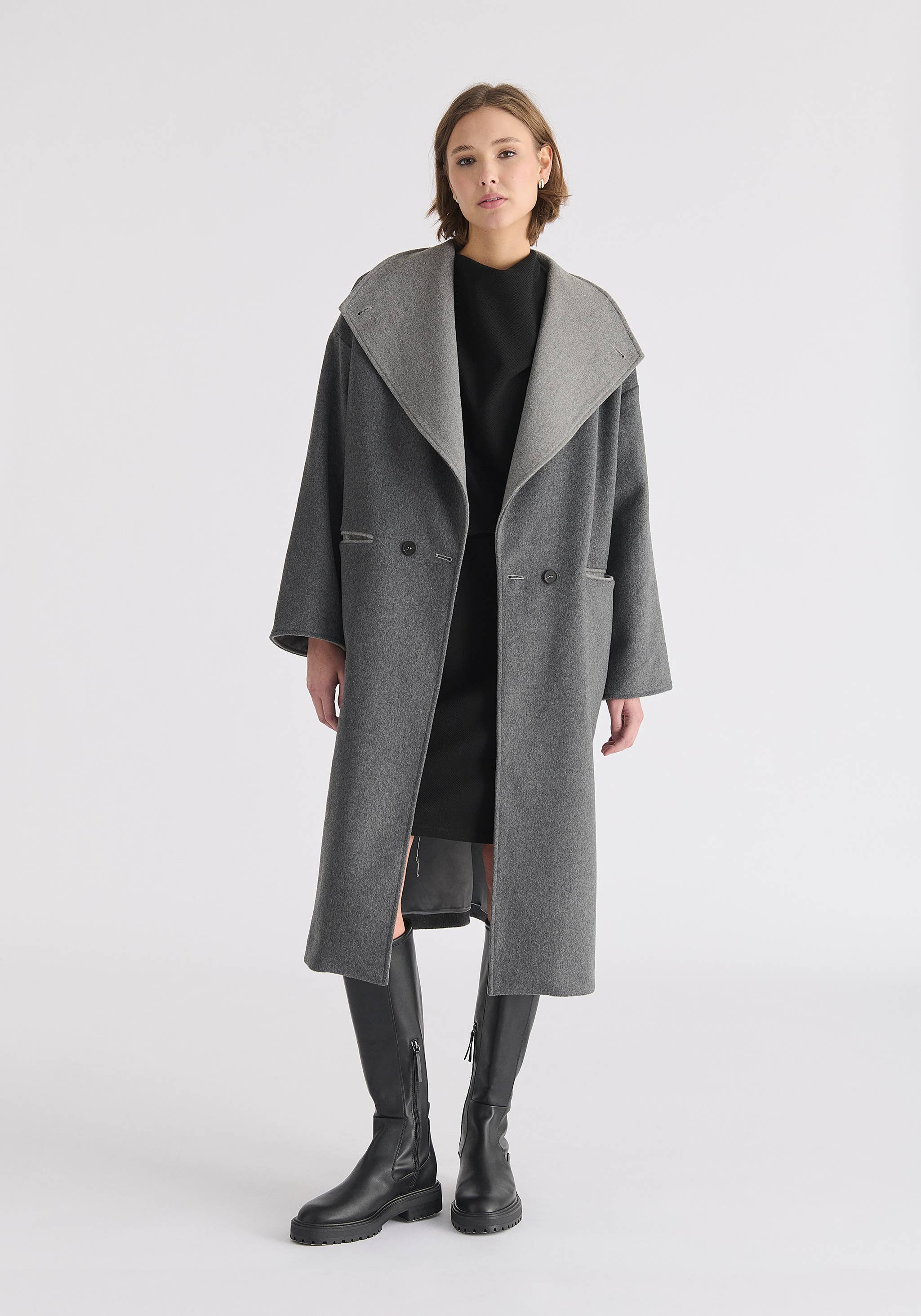 Paisie - Wholesale Coat - Women's - Two-Tone Double Breasted Wool Blend Coat9