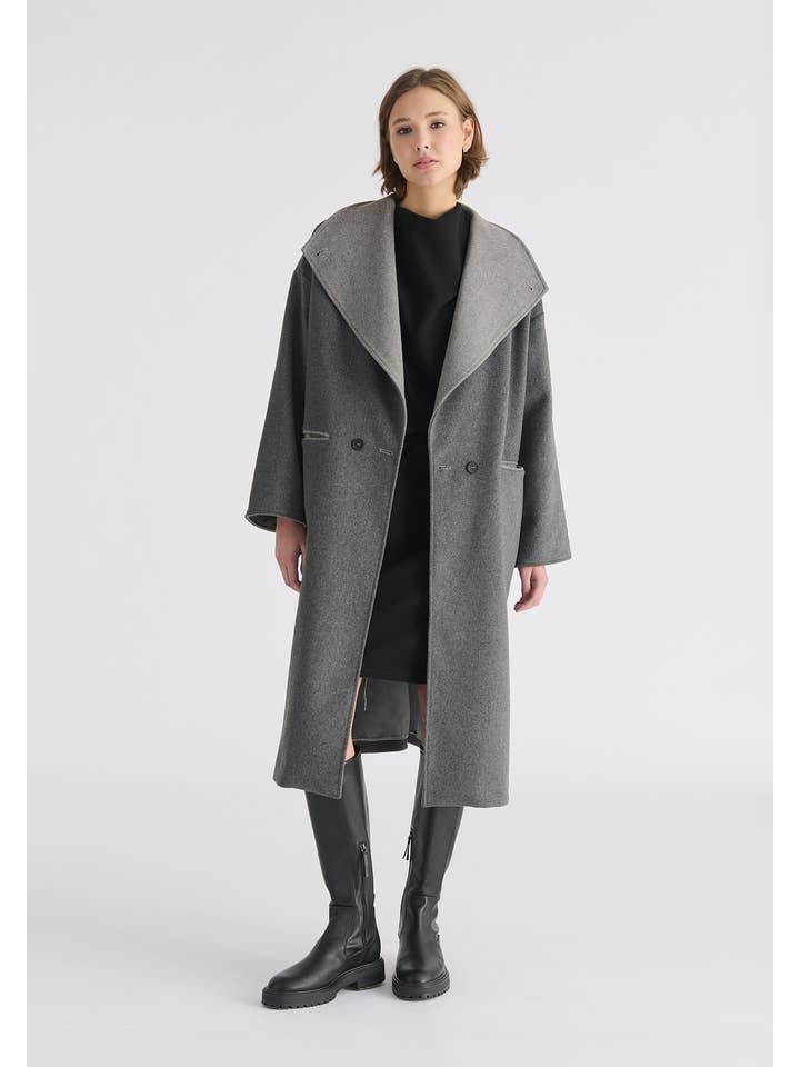 Paisie - Wholesale Coat - Women's - Two-Tone Double Breasted Wool Blend Coat9