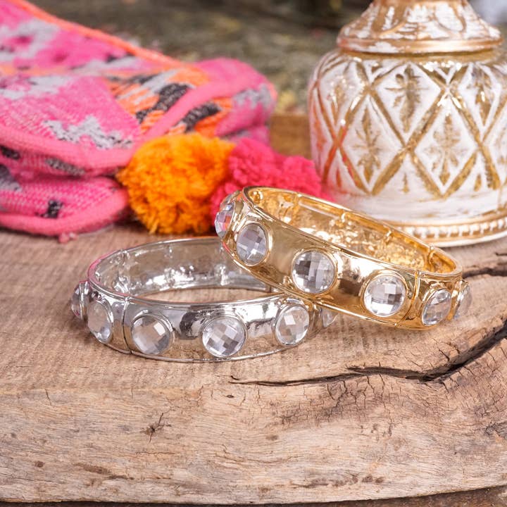 PennyLine inc - Wholesale Bangle Bracelet - Eternity Statement Bangle Gold Silver Tone Pearls Crystals14